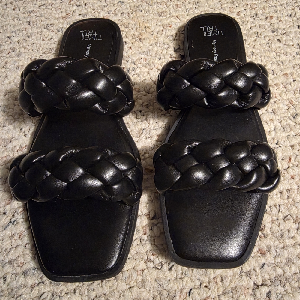 Time and Tru Women's Black Double Braided Sandals